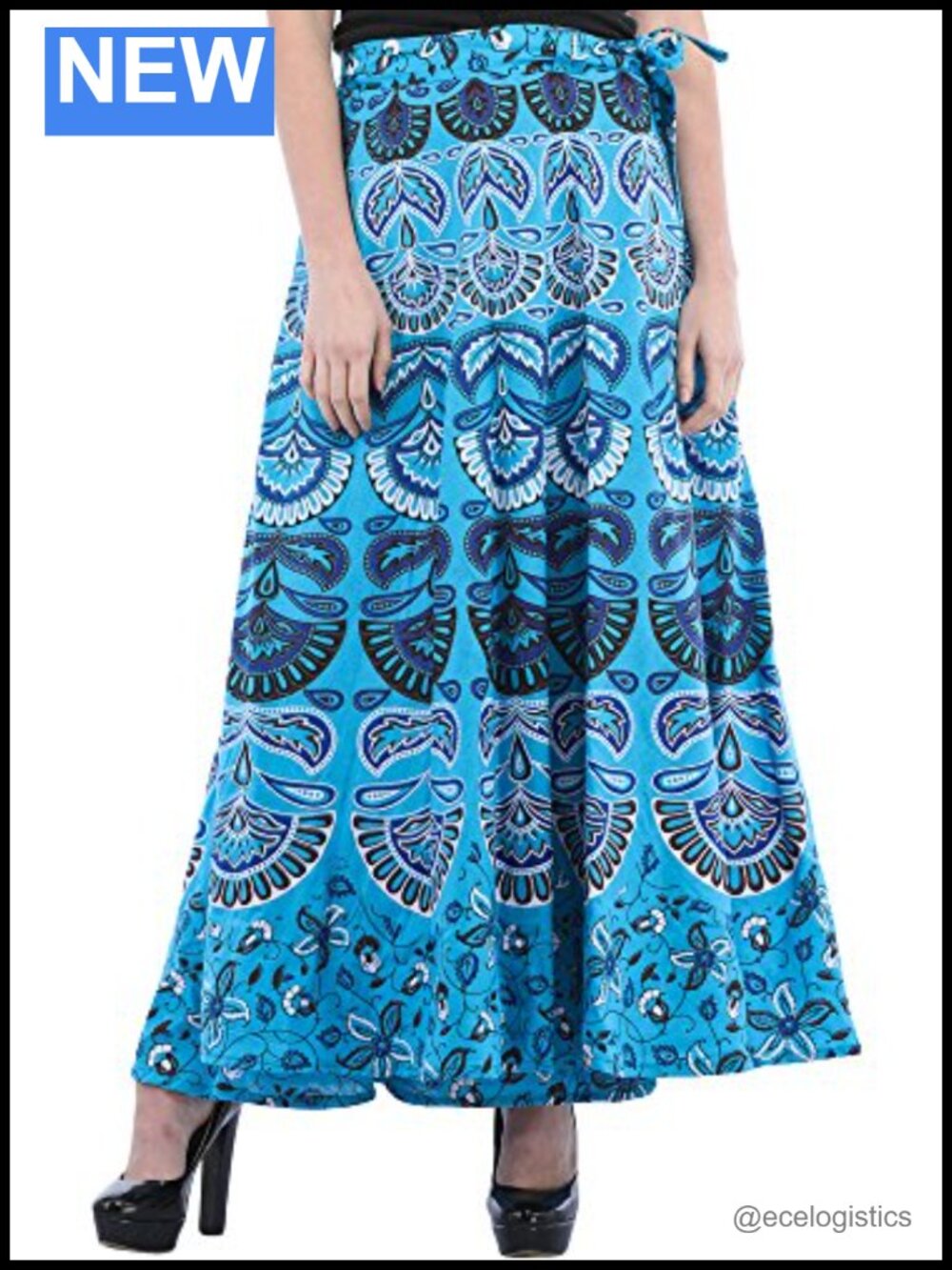 Block-Printed Sanganeri Cotton Wrap-Around Long Skirt